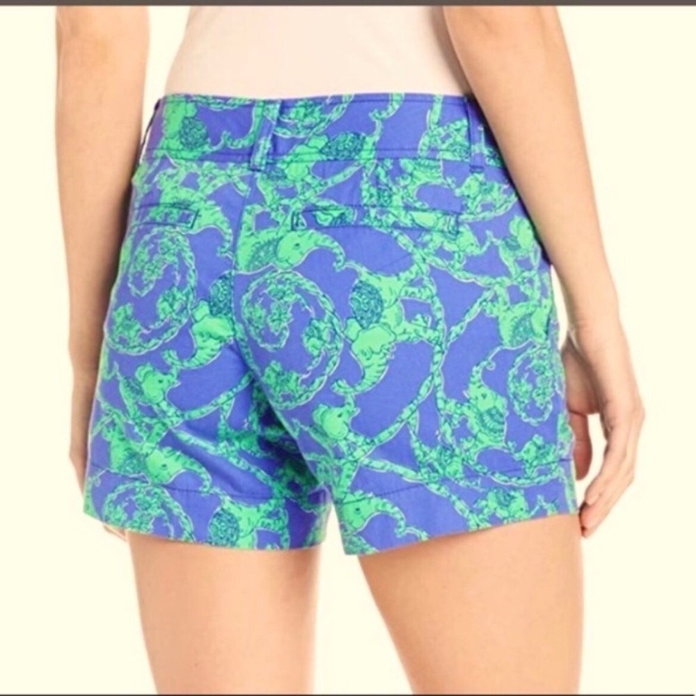 Lilly Pulitzer Callahan Shorts Loopy Elephants Blue Green Size 00 Beach Twill - Picture 2 of 9